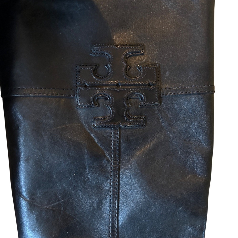 Tory Burch Black Leather Knee High Boots Side Zip Buckle Detail Size 8.5M - Picture 3 of 10